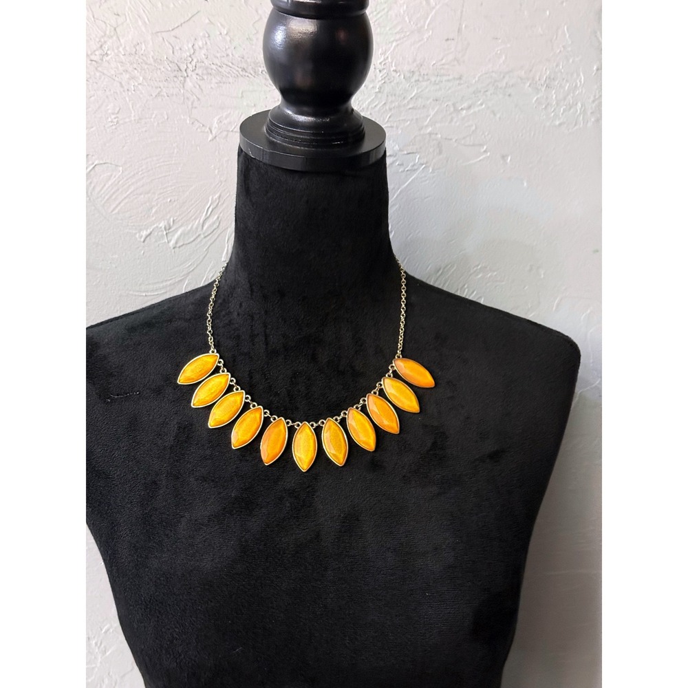 charming Charlie Orange Marquise Stone Statement Necklace GoldTone Chain Jewelry